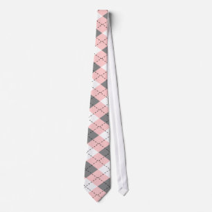 Pink, Grey And White Argyle Necktie