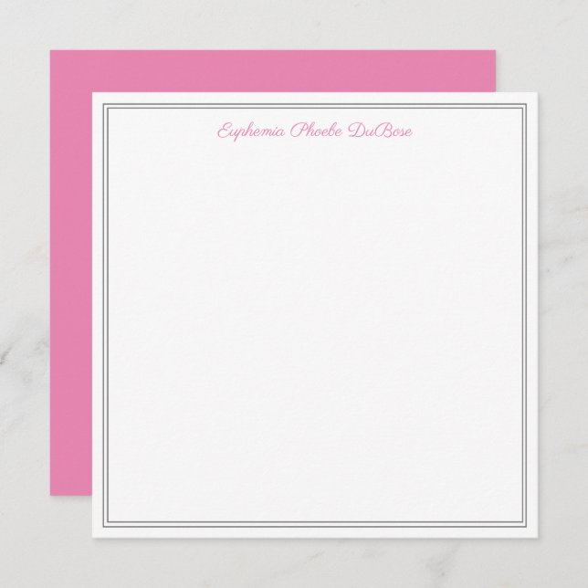 Pink Grey and White Elegant Square Flat  Thank You Card (Front/Back)