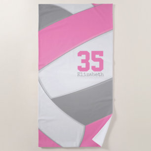 pink grey and white girls volleyball personalised beach towel