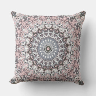 Pink Grey and White Mandala Pattern Cushion