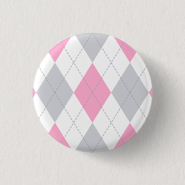 Pink Grey Argyle Pattern 3 Cm Round Badge (Front)