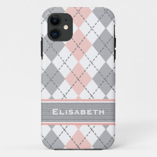 Pink Grey Argyle Preppy iPhone 11 Case
