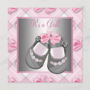Pink Grey Baby Shoes Pink Grey Baby Girl Shower Invitation