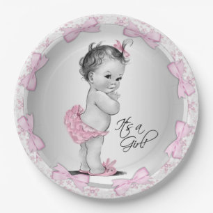 Pink Grey Baby Shower Paper Plates