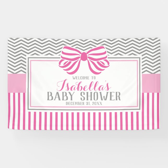 Pink & Grey Baby Shower Party Banner (Horizontal)