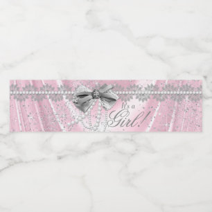 Pink Grey Baby Shower Water Bottle Labels