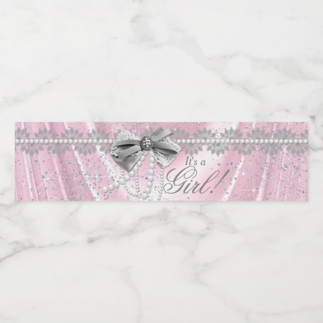 Pink Grey Baby Shower Water Bottle Labels (Single Label)