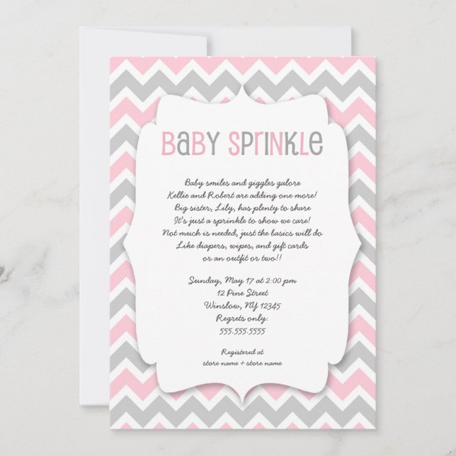 Pink Grey Baby Sprinkle / girl baby shower invite (Front)