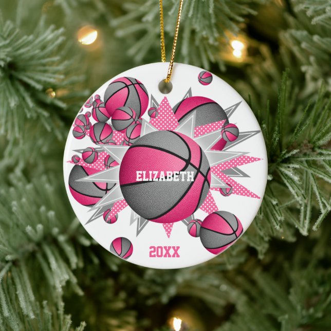 pink grey basketball blowout girls sports ceramic tree decoration (Tree)