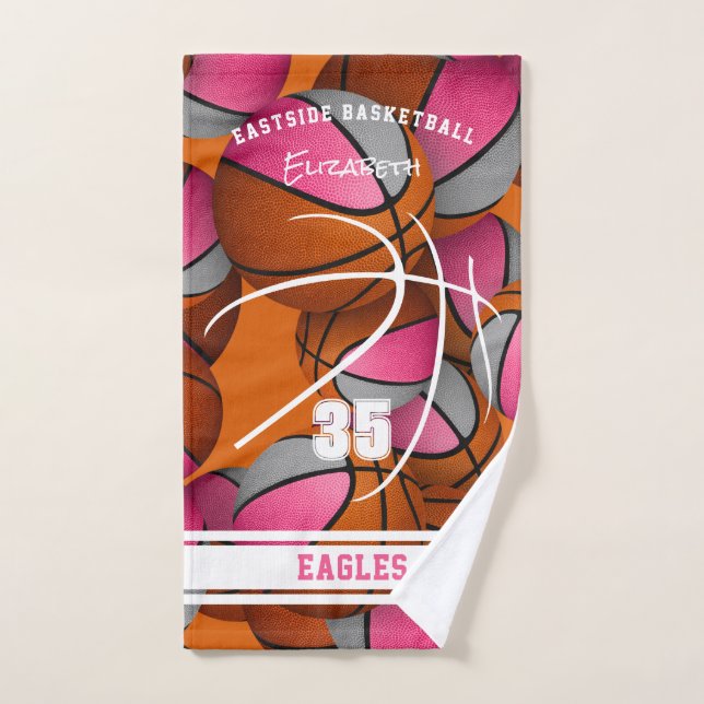 pink grey basketball team colours athlete name hand towel (Hand Towel)