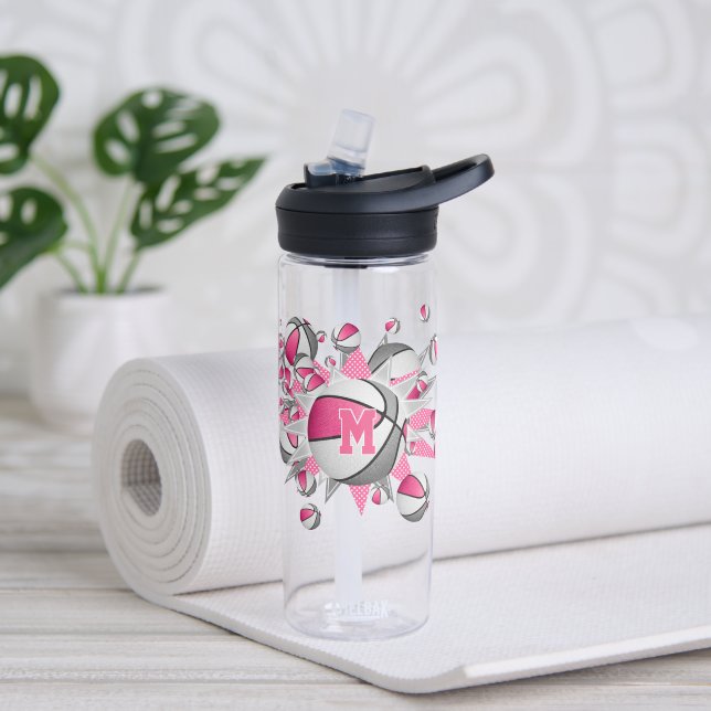 pink grey basketballs stars personalised water bottle (Yoga)