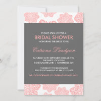 Pink & Grey Batik Flowers Bridal Shower Invitation