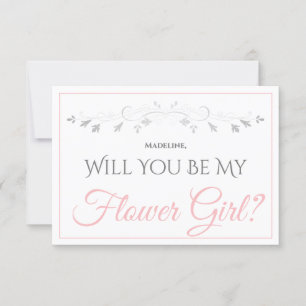 Pink & Grey Be My Flower Girl Card