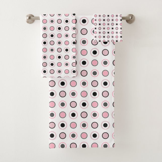 Pink, grey, black and white bath towel set (Insitu)