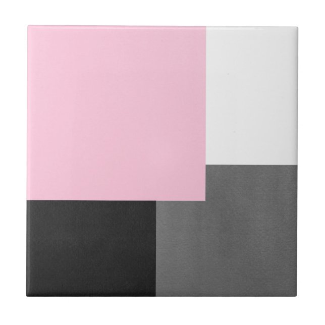 Pink Grey Black and White Geometric Block Tile (Front)
