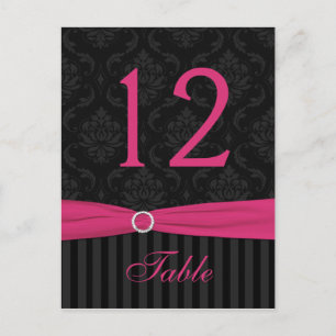 Pink Grey Black Damask Stripe Table Number Card