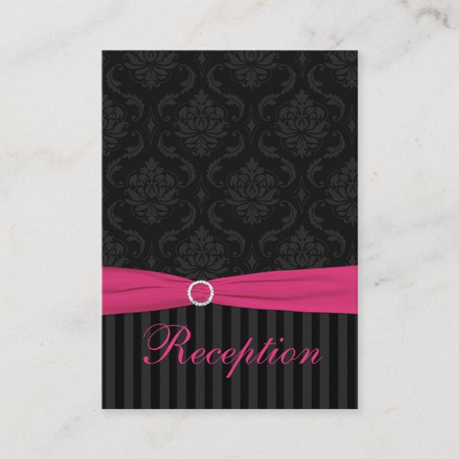 Pink, Grey, Black Damask Striped Enclosure Card (Front)