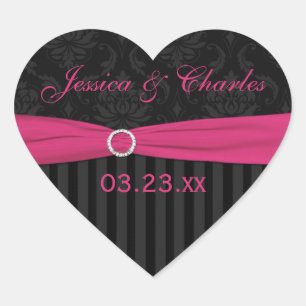 Pink Grey Black Damask Wedding Favour Sticker