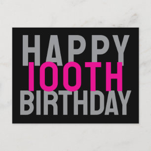 Pink Grey Black Modern Bold Happy 100th Birthday Postcard