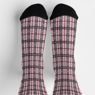 Pink Grey Black Primitive 80s Plaid Socks