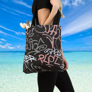 Pink, Grey & Black Urban Graffiti Style Tote Bag