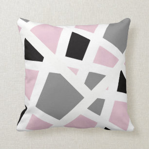 Pink Grey Black White Abstract Geometric Cushion