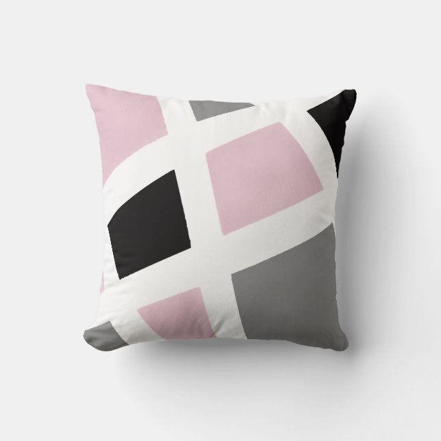 Pink Grey Black White Geometric Cushion (Front)