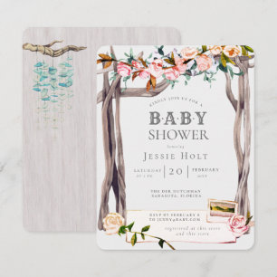 Pink & Grey Boho Coastal Beach Baby Shower Invitation