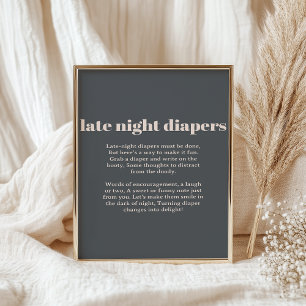 Pink Grey Boho Typography Baby Late Night Diaper Poster