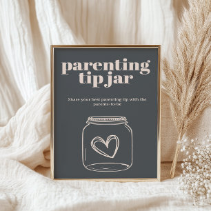 Pink Grey Boho Typography Baby Parenting Tip Jar Poster