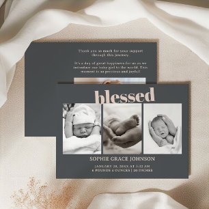 Pink Grey Boho Typography Baby Shower Announcement