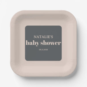 Pink Grey Boho Typography Baby Shower Paper Plate