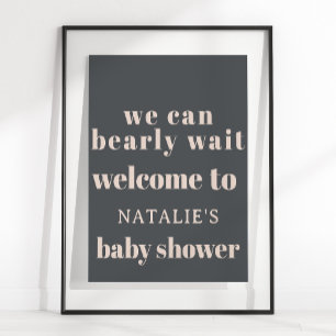 Pink Grey Boho Typography Baby Shower Poster Sign