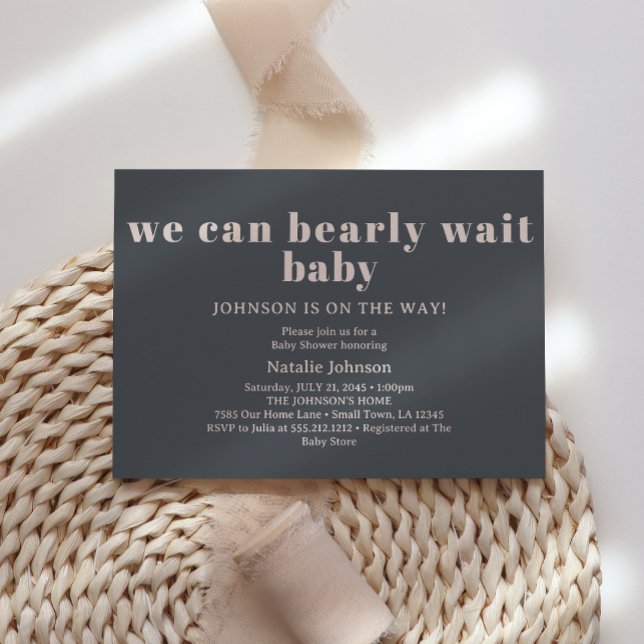 Pink Grey Boho Typography Bearly Wait Baby Shower Invitation (Creator Uploaded)