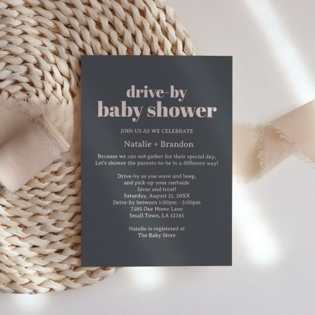 Pink Grey Boho Typography Drive-By Baby Shower Invitation (Creator Uploaded)
