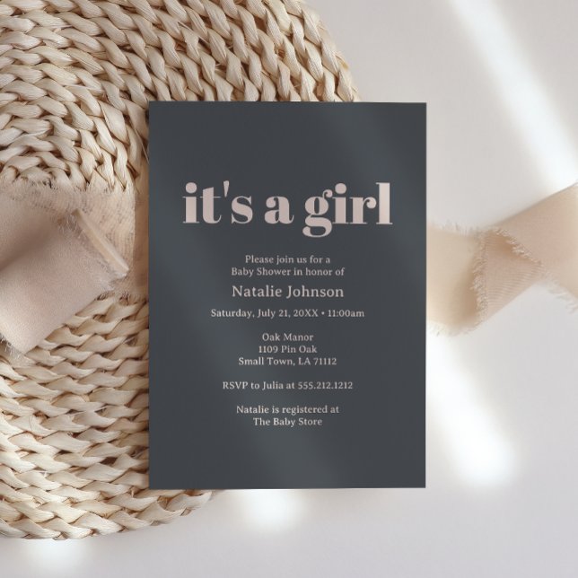 Pink Grey Boho Typography Girl Baby Shower Invitation (Creator Uploaded)