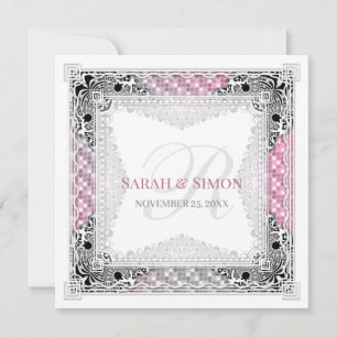 Pink Grey Bokeh Tribal Wedding Invitations