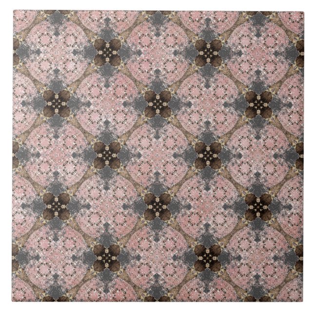 Pink, Grey, Bronze Vintage Flower Pattern Tile (Front)