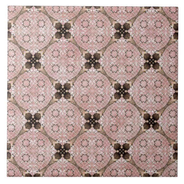 Pink, Grey, Bronze Vintage Flower Pattern Tile (Front)