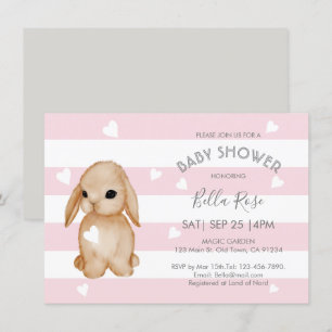 Pink Grey Bunny Baby Shower Invitations