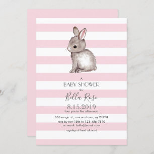 Pink grey bunny baby shower invitations