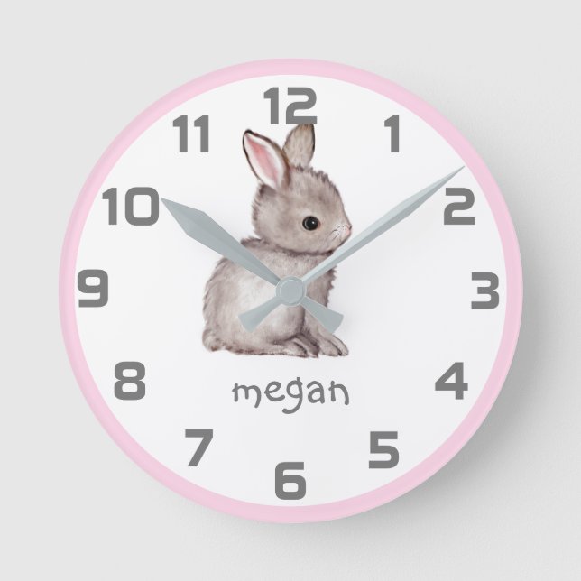 Pink Grey Bunny Wall Clock (Front)