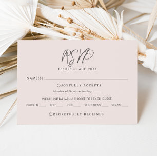 Pink & Grey Calligraphy RSVP Wedding Reply Card