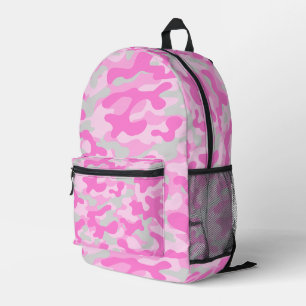 Pink Grey Camouflage Printed Backpack