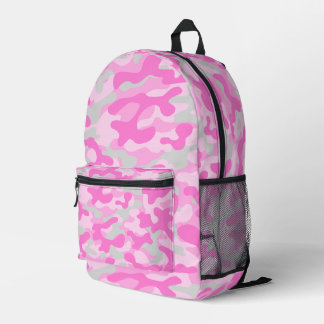 Pink Grey Camouflage Printed Backpack