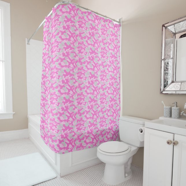 Pink Grey Camouflage  Shower Curtain (In Situ)