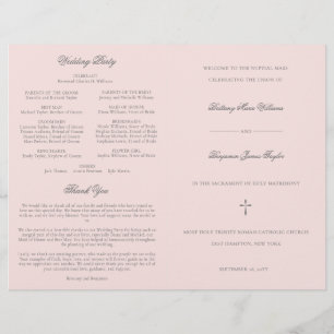 Pink Grey Catholic Wedding Mass Ceremony Program