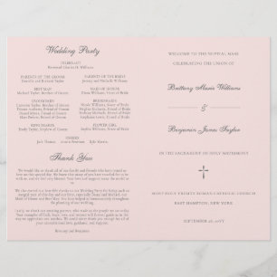 Pink Grey Catholic Wedding Mass Ceremony Program