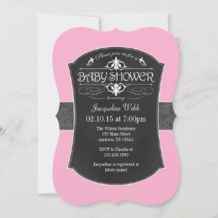 Pink Grey Chalkboard Baby Shower Invitation