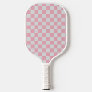 Pink + Grey Check Chequered Chequerboard Pattern Pickleball Paddle